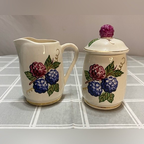 Vintage Knotts Berry Farm Syrup & Jam Sugar & Creamer Fruit Kitchen Dining - Picture 1 of 8
